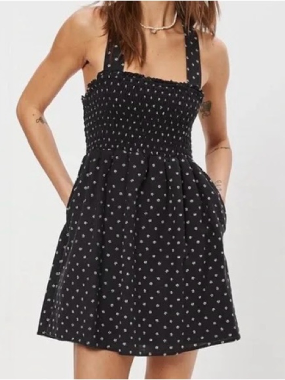 American Eagle Outfitters Smocked Cross-Back Mini Dress